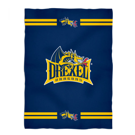 Drexel University Dragons Game Day Soft Premium Fleece Blue Throw Blanket 40 x 58 Logo and Stripes