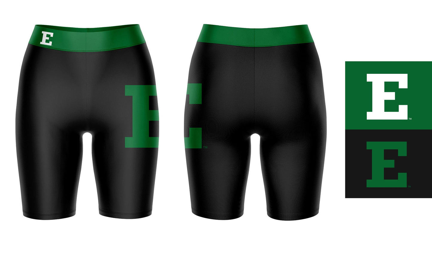 EMU Eagles Vive La Fete Game Day Logo on Thigh and Waistband Black and Green Women Bike Short 9 Inseam"
