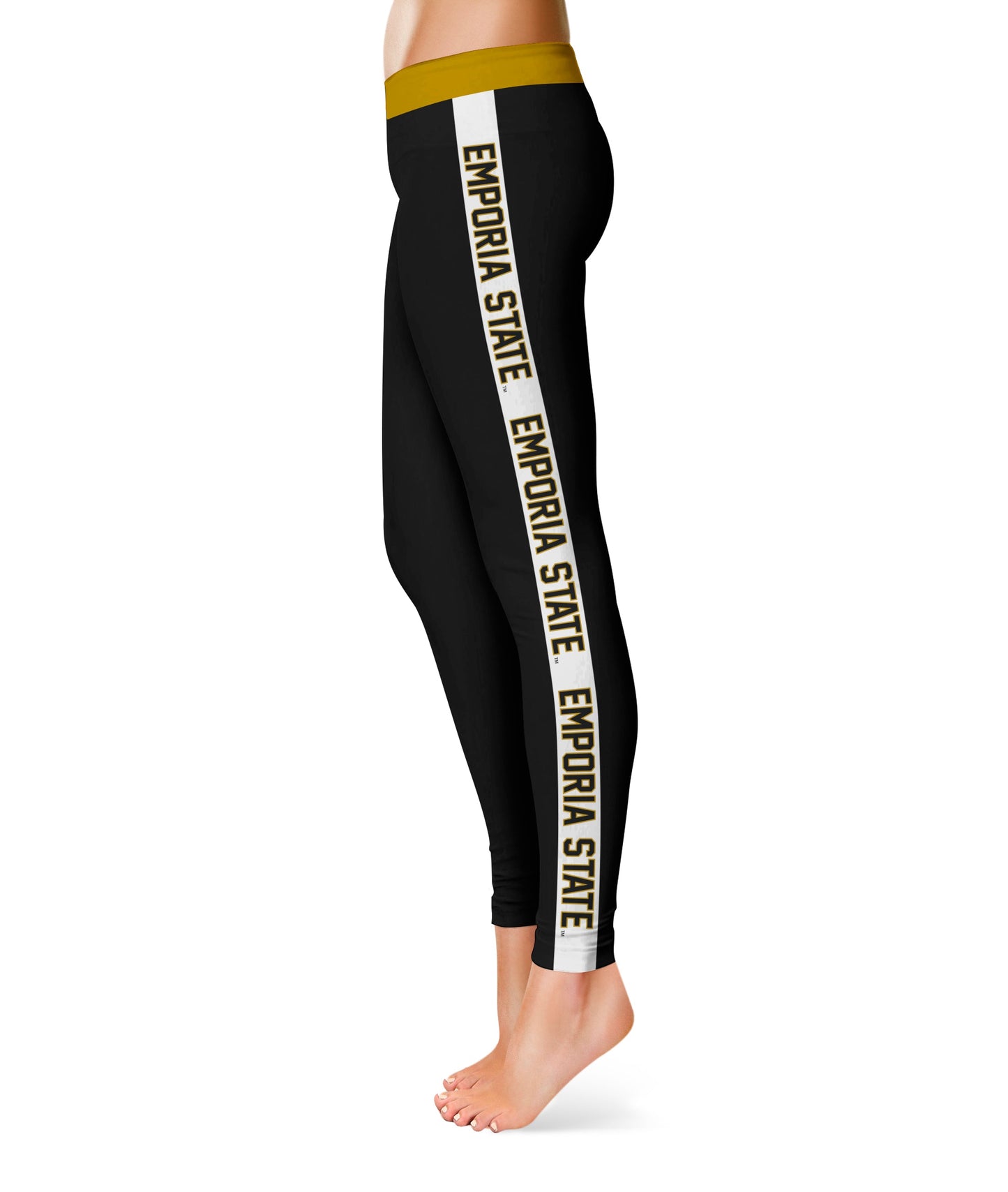 Emporia State University Hornets Vive La Fete Game Day Collegiate White Stripes Women Black Yoga Leggings 2 Waist Tights