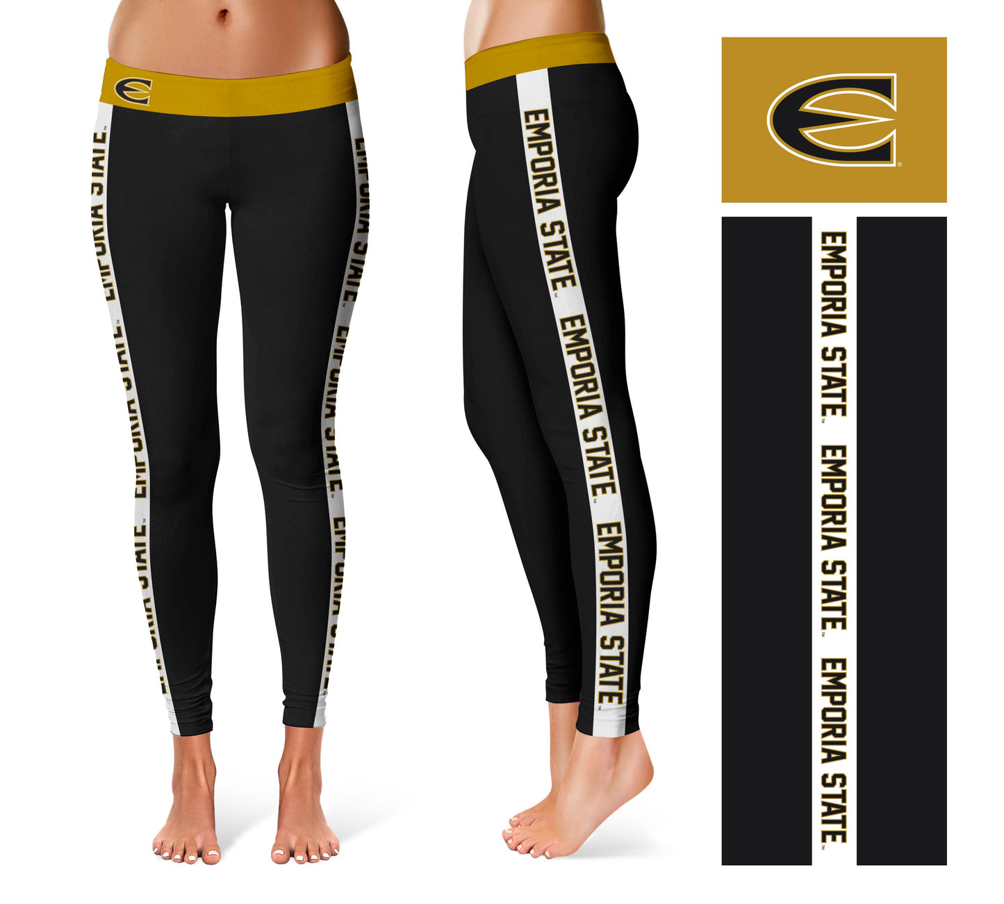 Emporia State University Hornets Vive La Fete Game Day Collegiate White Stripes Women Black Yoga Leggings 2 Waist Tights