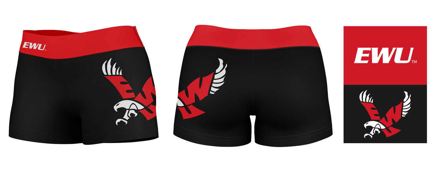 Eastern Washington Eagles EWU Vive La Fete Logo on Thigh & Waistband Black & Red Women Yoga Booty Workout Shorts 3.75 In - Vive La F̻te - Online Apparel Store