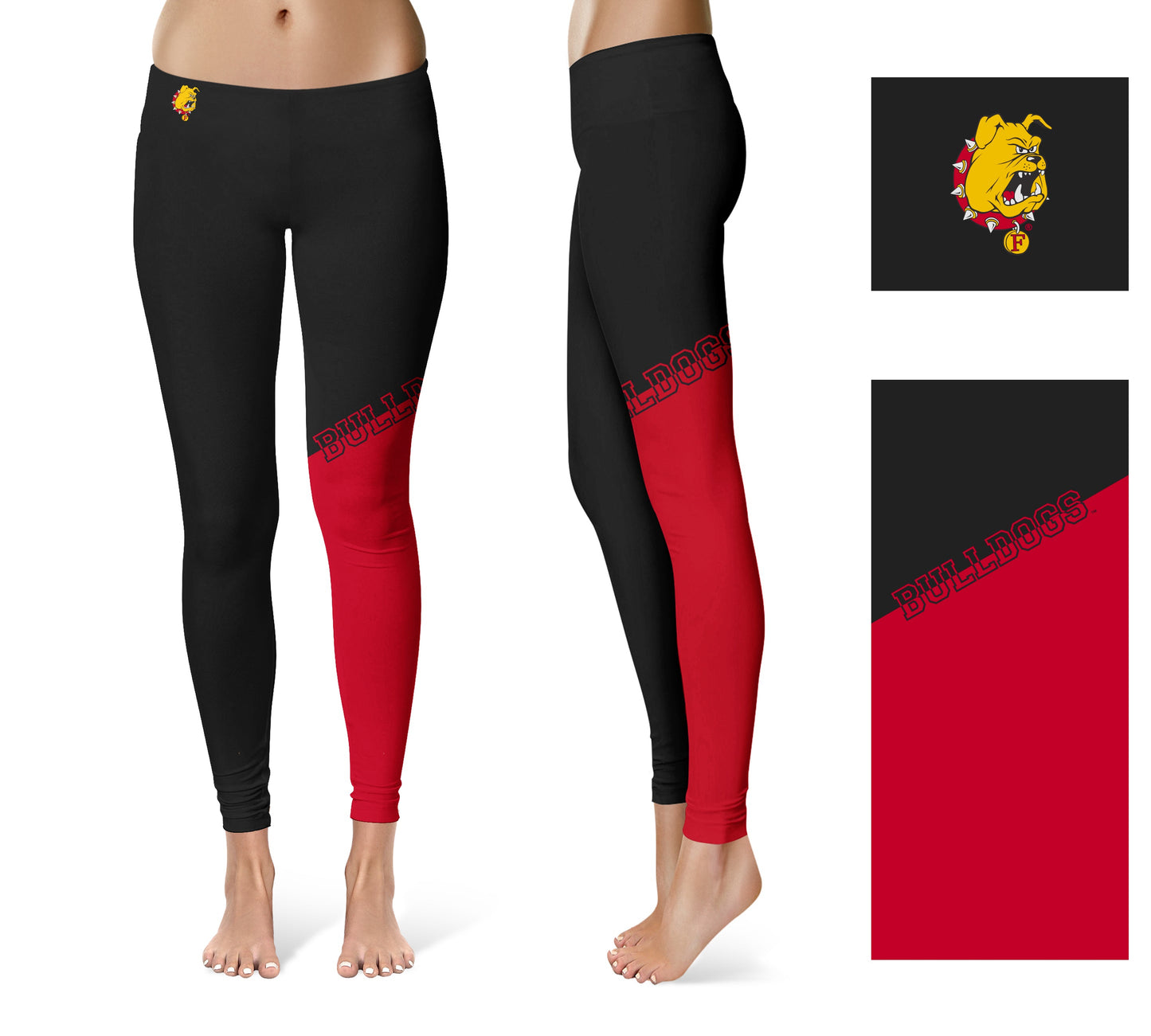 Ferris State University Bulldogs Vive La Fete Game Day Collegiate Leg Color Block Women Black Red Yoga Leggings