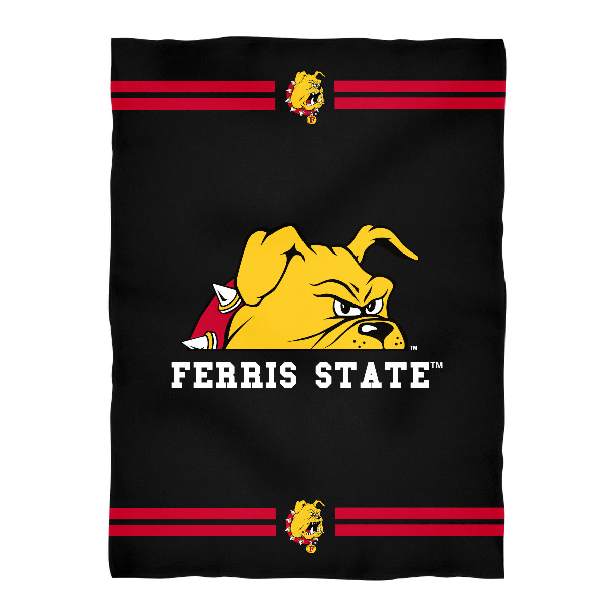 Ferris State University Bulldogs Game Day Soft Premium Fleece Black Throw Blanket 40 x 58 Logo and Stripes