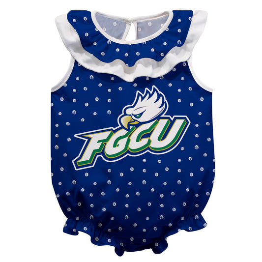 FGCU Eagles Swirls Blue Sleeveless Ruffle One Piece Jumpsuit Logo Bodysuit by Vive La Fete