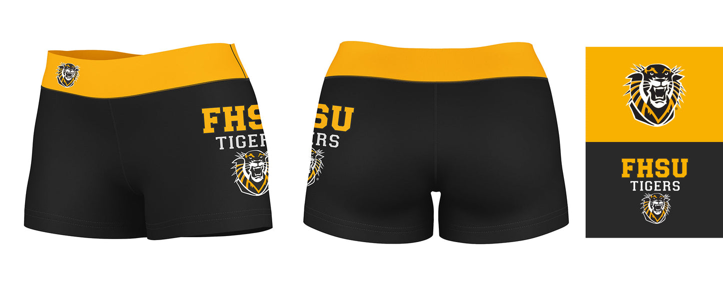 FHSU Tigers Vive La Fete Game Day Logo on Thigh and Waistband Black & Gold Women Yoga Booty Workout Shorts 3.75 Inseam" - Vive La F̻te - Online Apparel Store