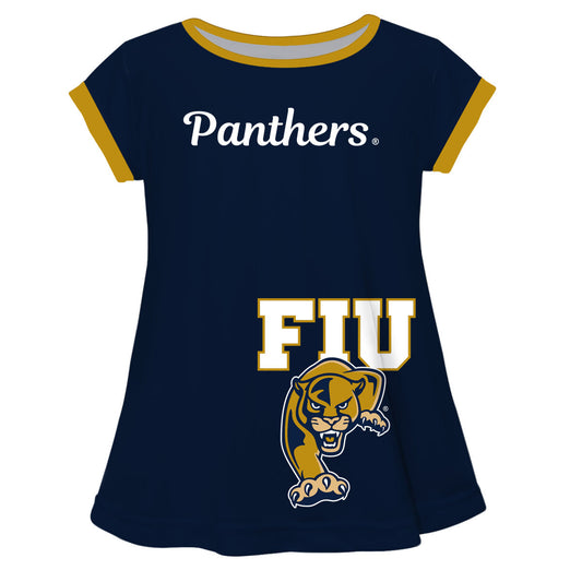 FIU Panthers Big Logo Blue Short Sleeve Girls Laurie Top by Vive La Fete