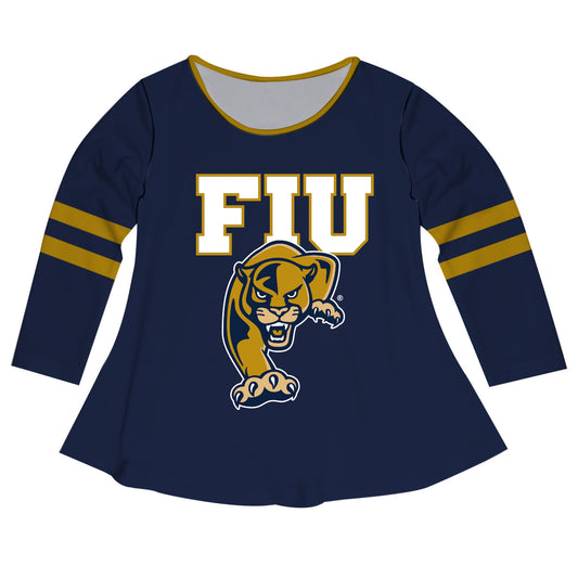 FIU Panthers Big Logo Blue Stripes Long Sleeve Girls Laurie Top by Vive La Fete