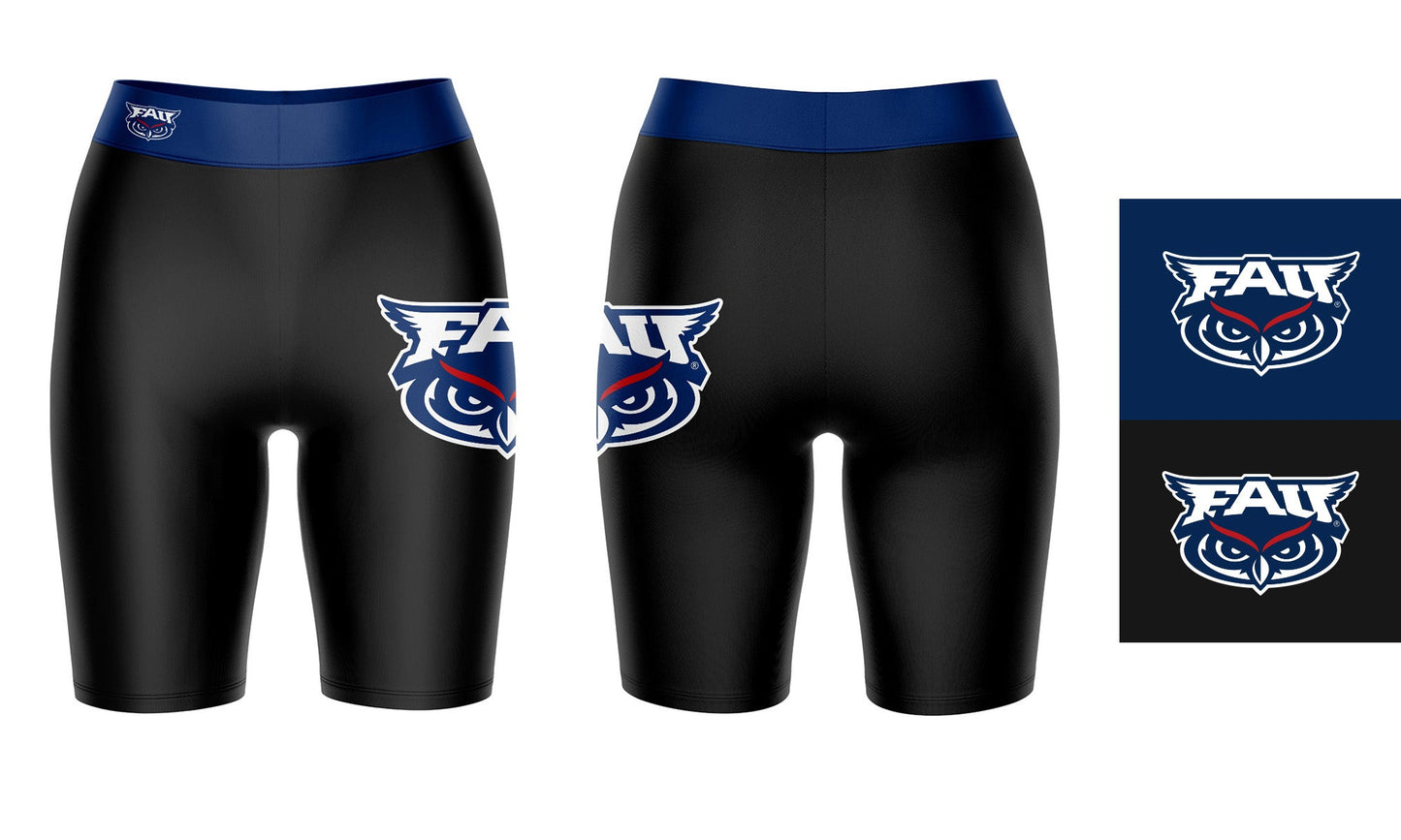 FAU Owls Vive La Fete Game Day Logo on Thigh and Waistband Black and Blue Women Bike Short 9 Inseam"