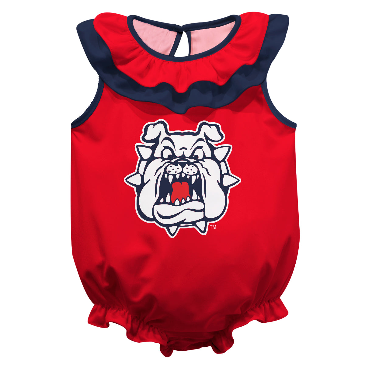 Fresno State Bulldogs Red Sleeveless Ruffle One Piece Jumpsuit Logo Bodysuit by Vive La Fete
