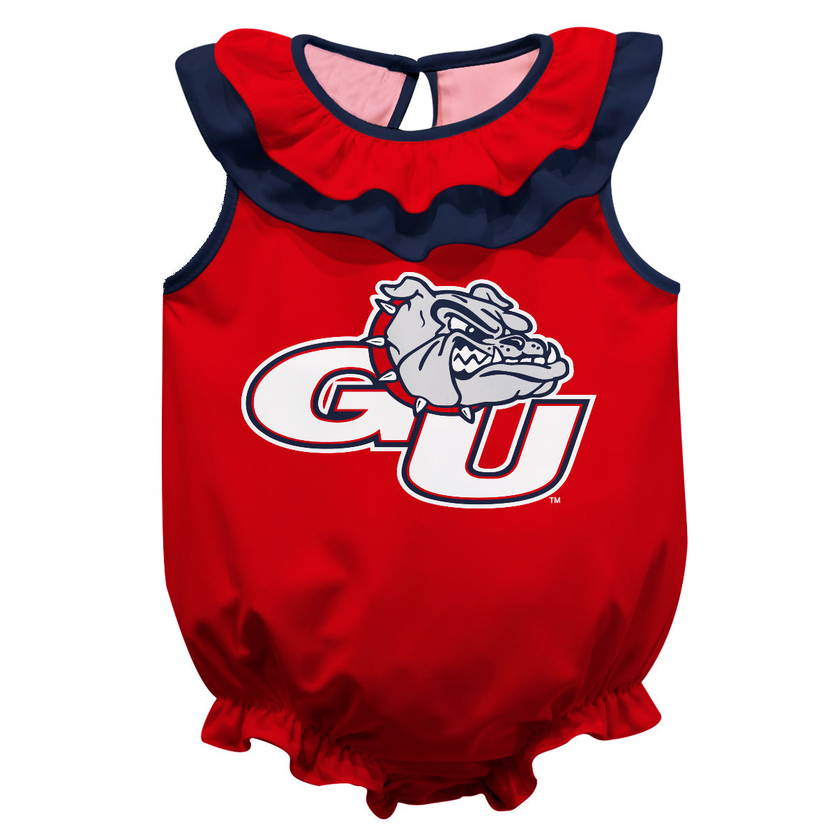 Gonzaga University Bulldogs Zags GU Red Sleeveless Ruffle One Piece Jumpsuit Logo Bodysuit by Vive La Fete