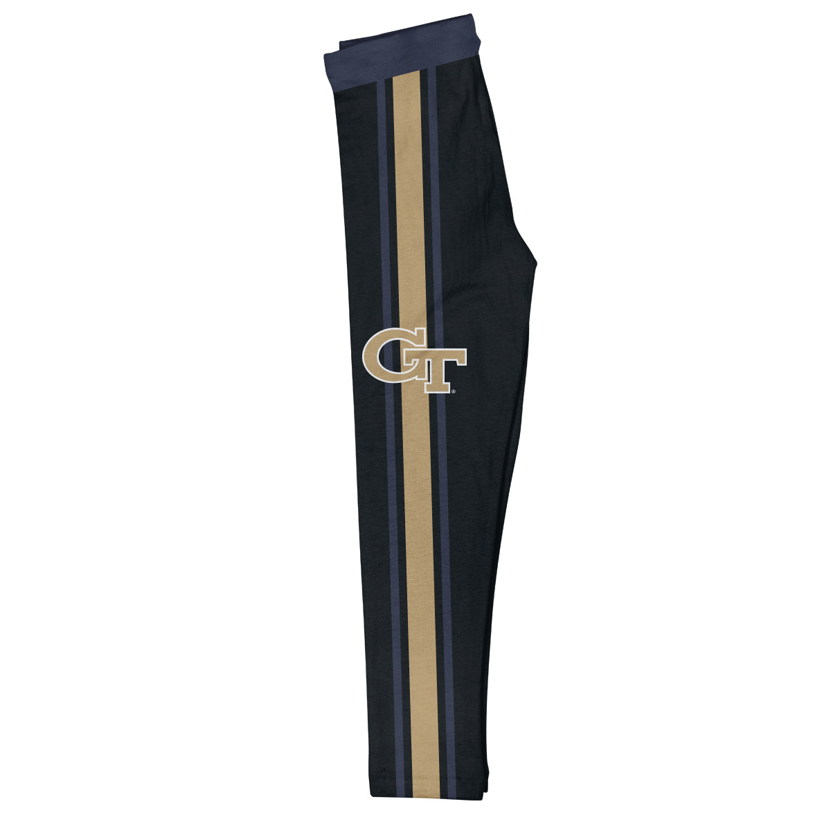 Georgia Tech Yellow Jackets Blue Waist Gold And Blue Stripes Black Leggings