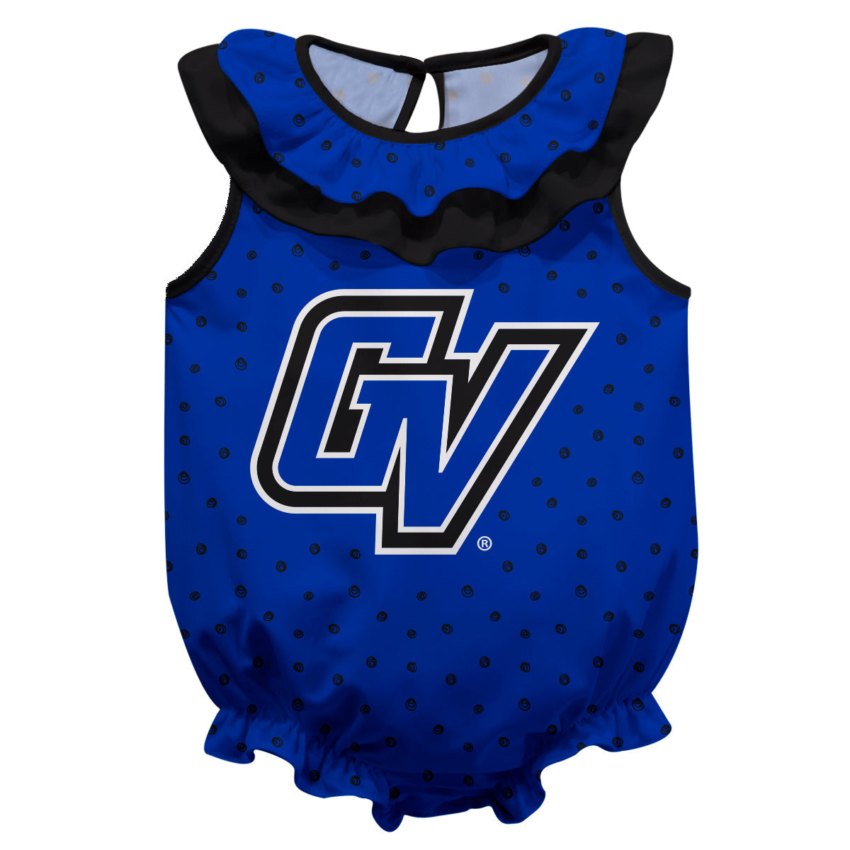 GVSU Lakers Swirls Blue Sleeveless Ruffle One Piece Jumpsuit Logo Body