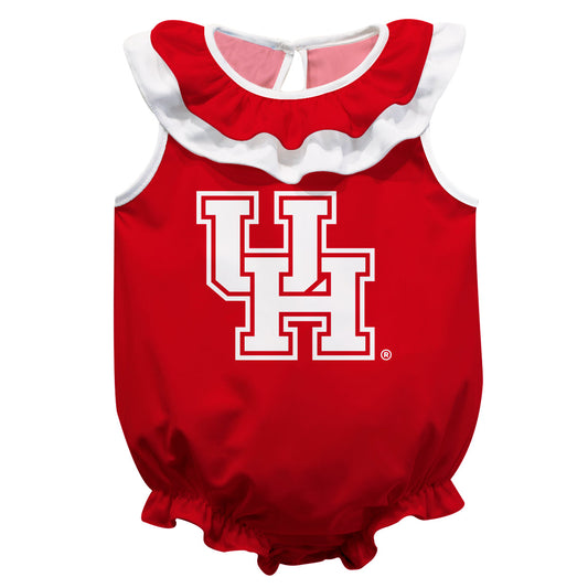 University of Houston Cougars Girls Game Day Red Sleeveless Ruffle One Piece Jumpsuit Mascot Bodysuit by Vive La Fete
