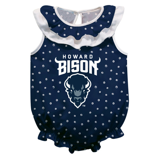 Howard University Bison Swirls Navy Sleeveless Ruffle One Piece Jumpsuit Logo Bodysuit by Vive La Fete