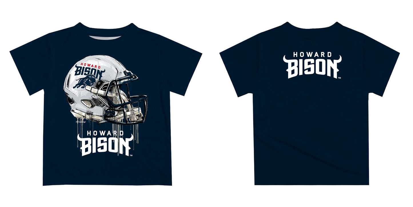 Howard University Bison Original Dripping Football Helmet Blue T-Shirt by Vive La Fete