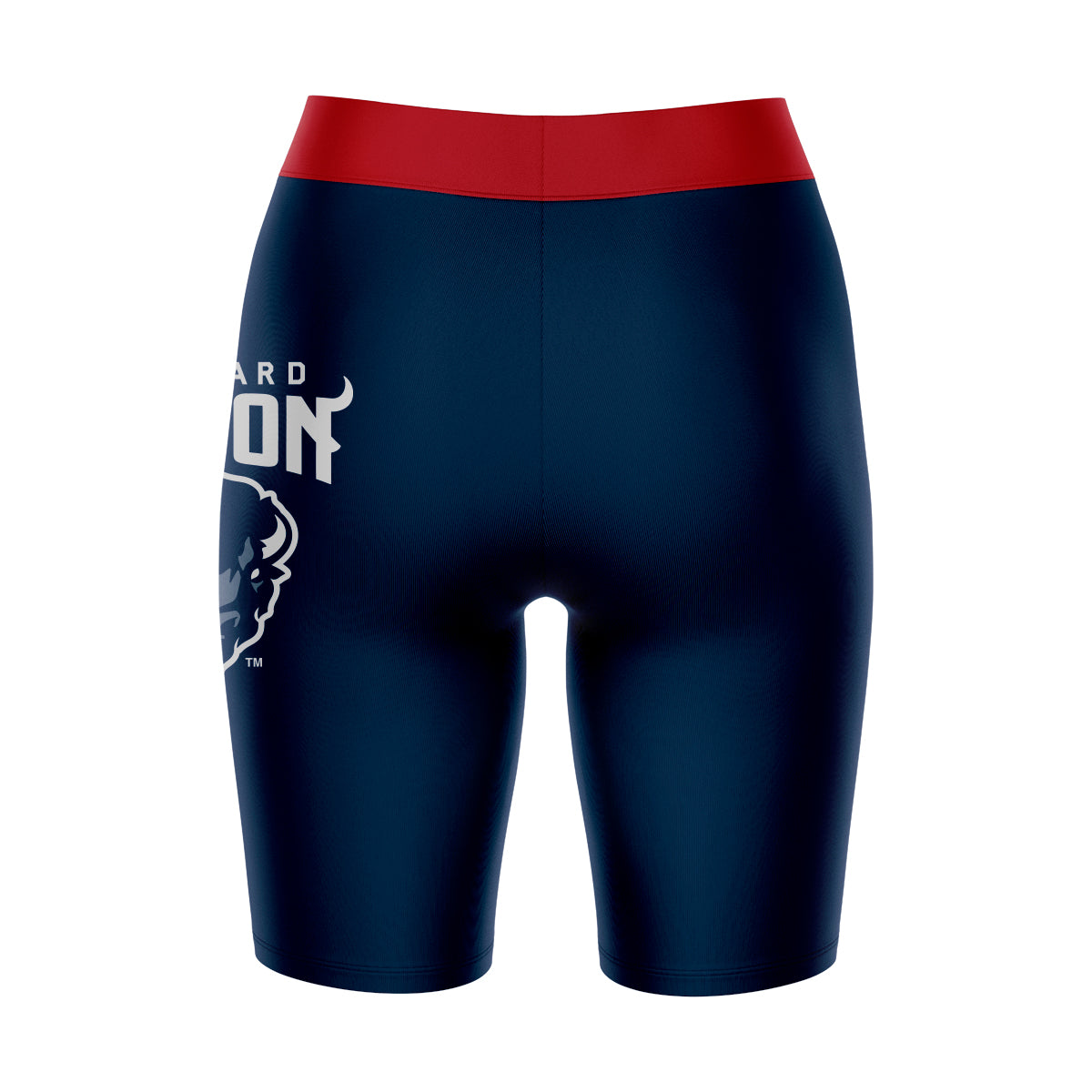 Howard Bison Vive La Fete Game Day Logo on Thigh and Waistband Blue and Red Women Bike Short 9 Inseam