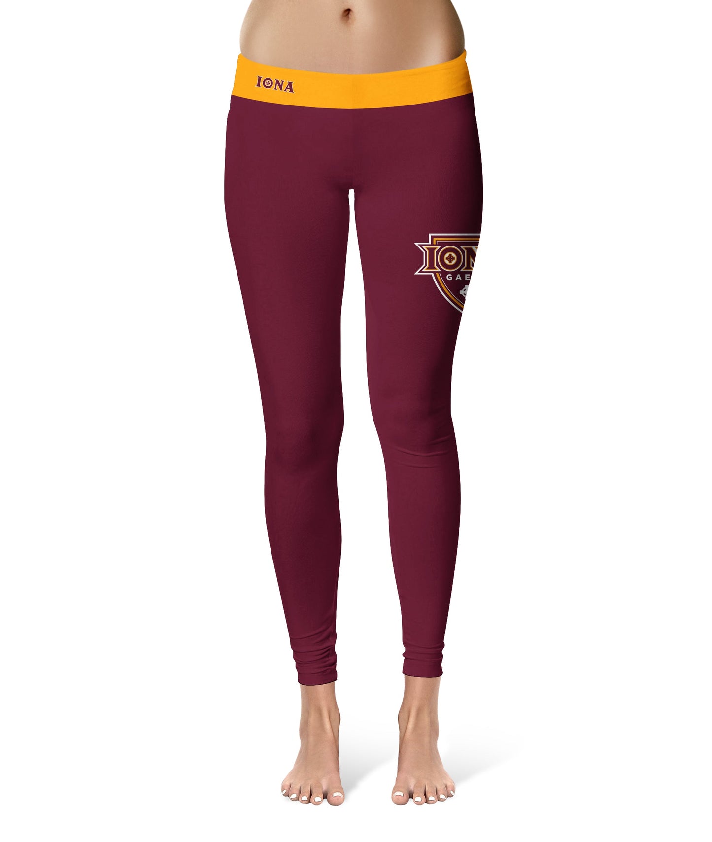 Iona Gaels Vive La Fete Game Day Collegiate Logo on Thigh Maroon Women Yoga Leggings 2.5 Waist Tights