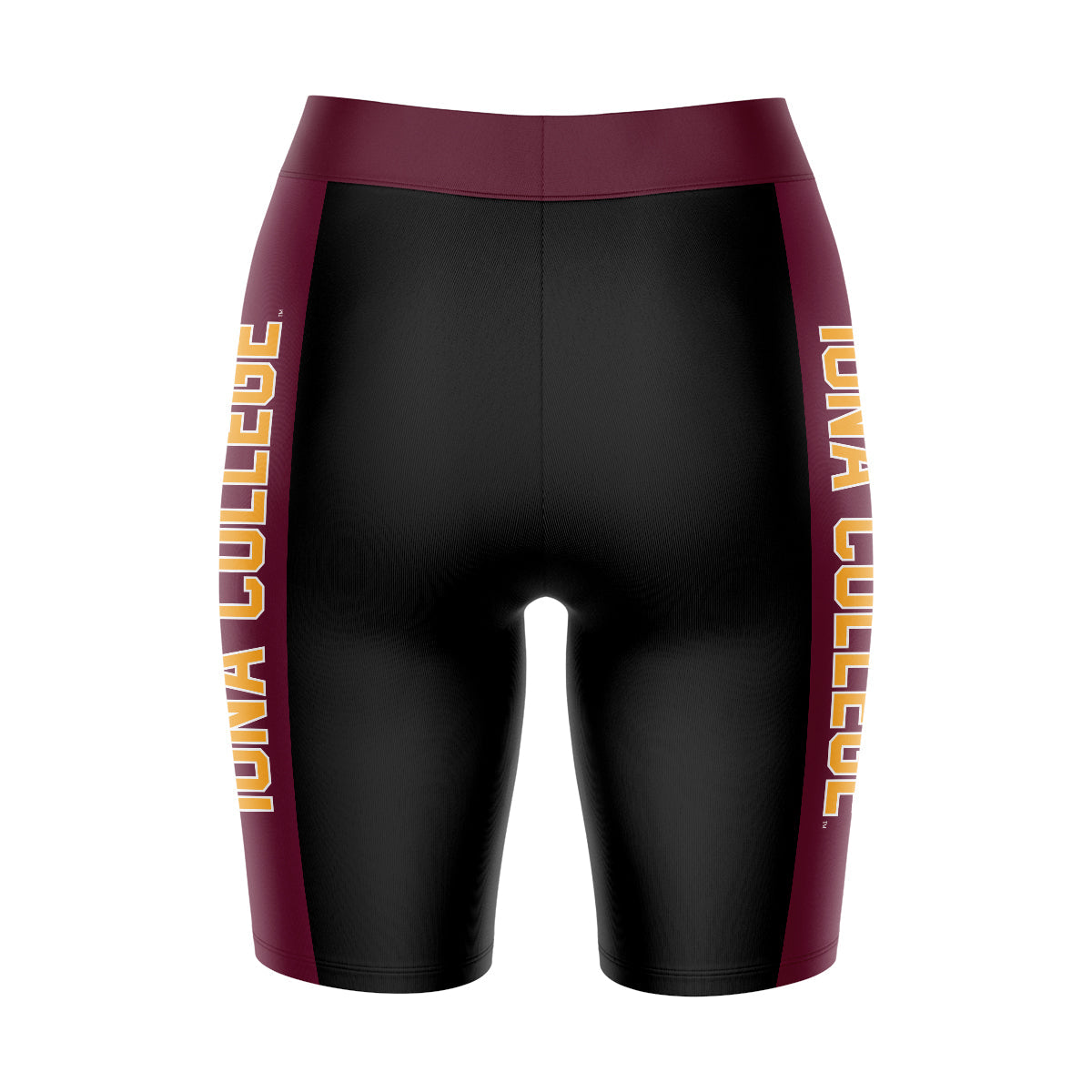 Iona Gaels Vive La Fete Game Day Logo on Waistband and Maroon Stripes Black Women Bike Short 9 Inseam