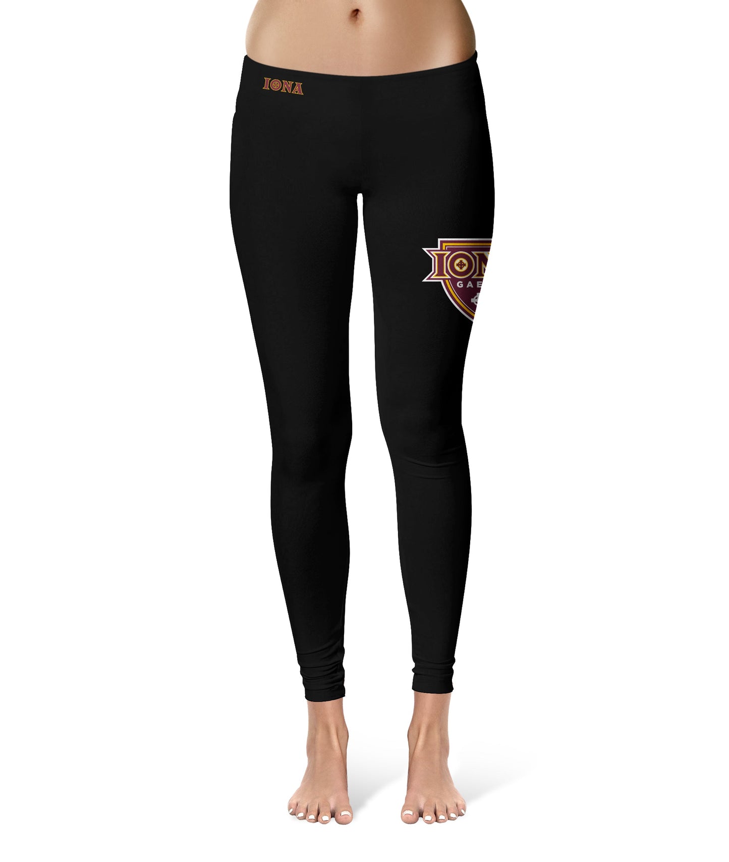Iona College Gaels Vive La Fete Game Day Collegiate Large Logo on Thigh Women Black Yoga Leggings 2.5 Waist Tights