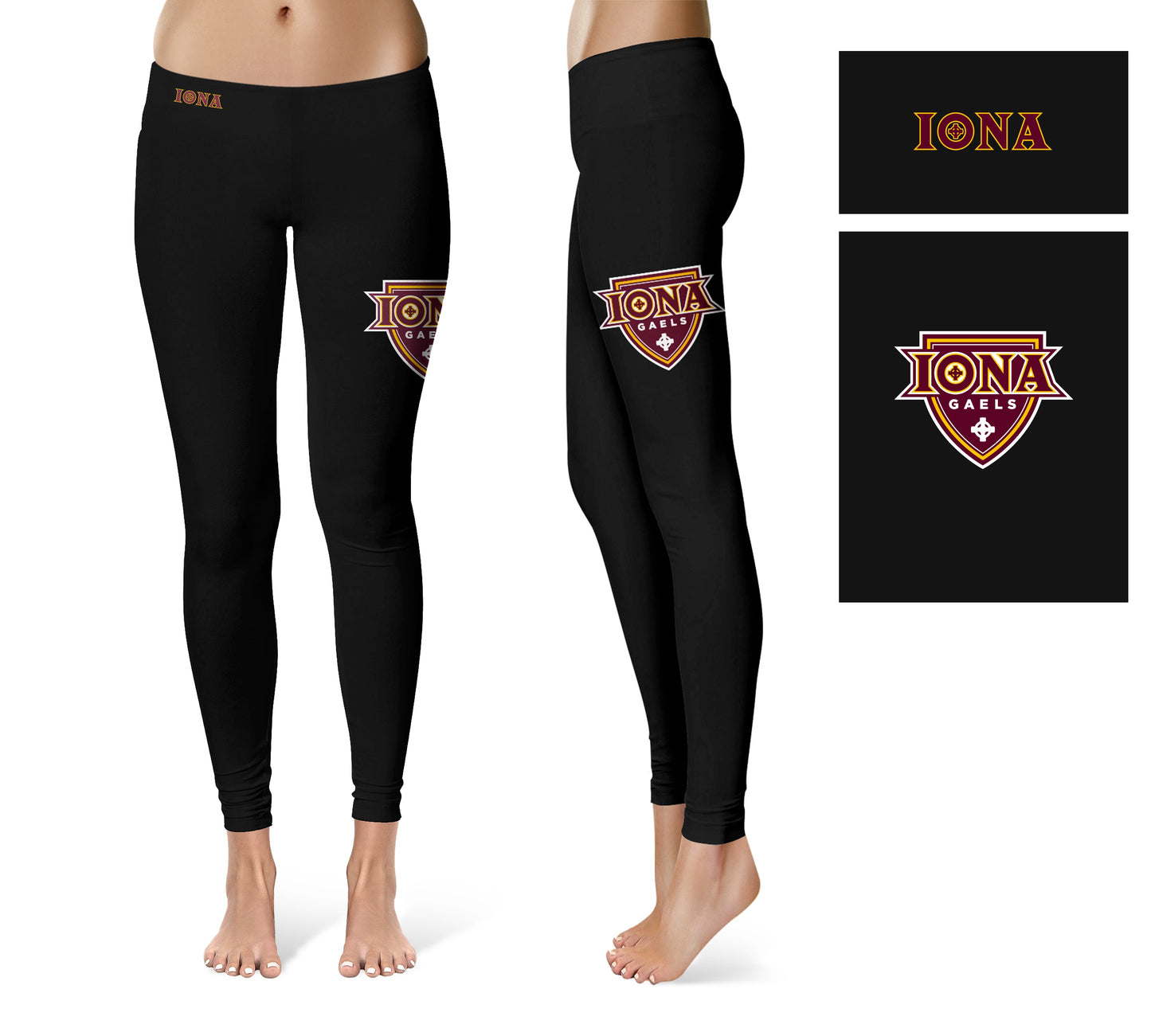 Iona College Gaels Vive La Fete Game Day Collegiate Large Logo on Thigh Women Black Yoga Leggings 2.5 Waist Tights