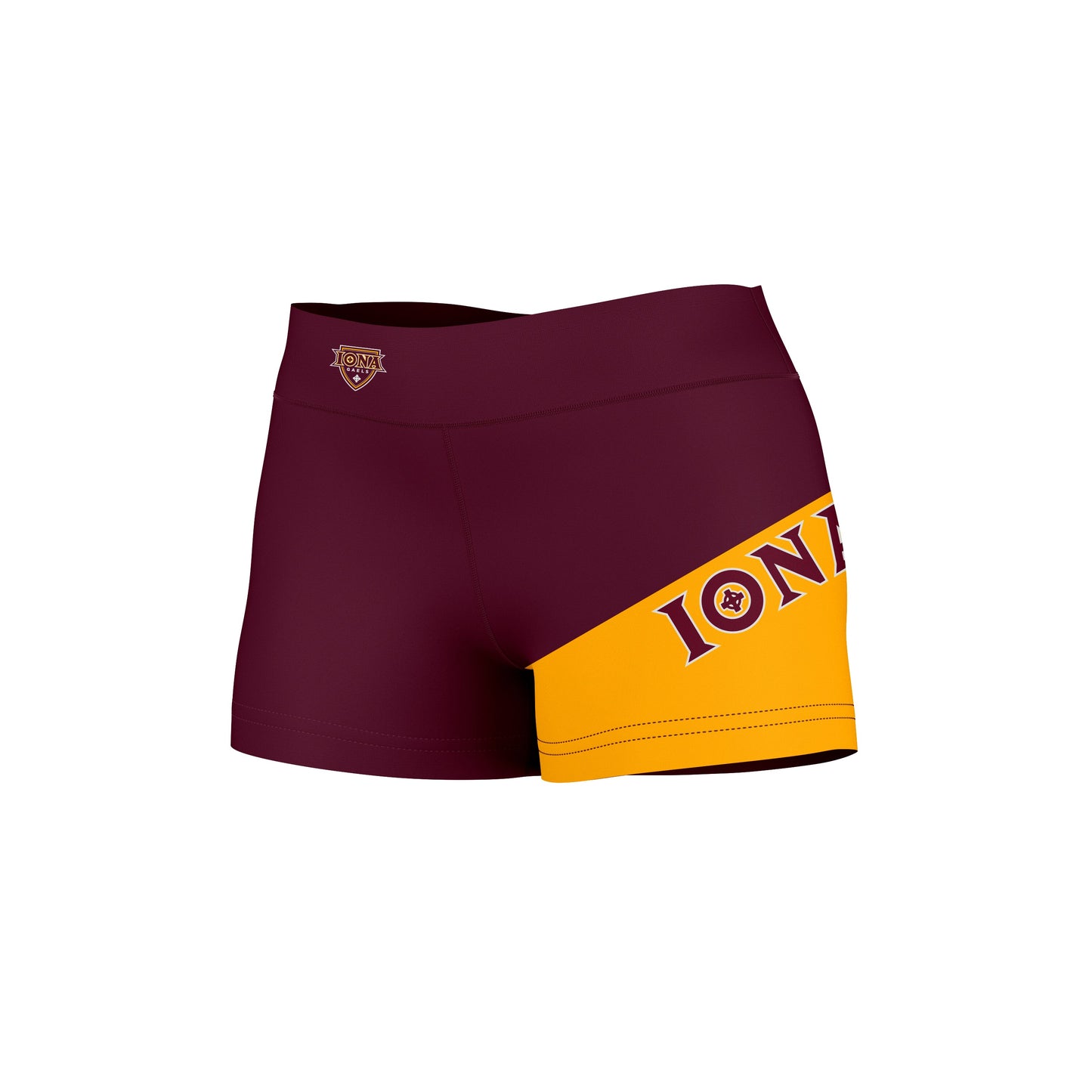 Iona College Gaels Vive La Fete Collegiate Leg Color Block Women Maroon Gold Optimum Yoga Short - Vive La F̻te - Online Apparel Store