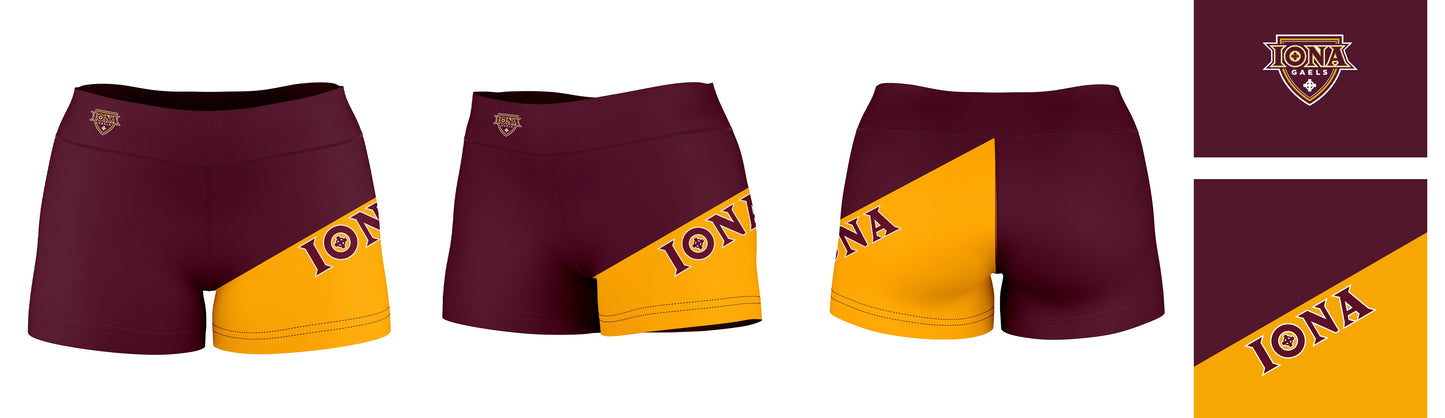Iona College Gaels Vive La Fete Collegiate Leg Color Block Women Maroon Gold Optimum Yoga Short - Vive La F̻te - Online Apparel Store