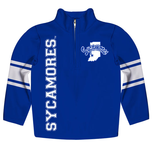 Indiana State University Stripes Blue Long Sleeve Quarter Zip Sweatshirt by Vive La Fete