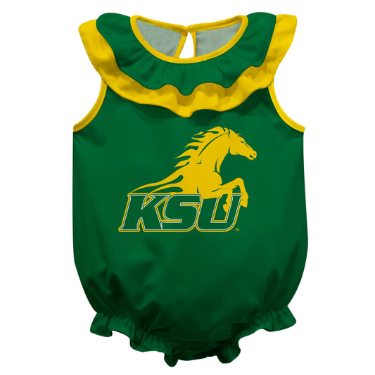 Kentucky State Thorobreds Green Sleeveless Ruffle One Piece Jumpsuit Logo Bodysuit by Vive La Fete