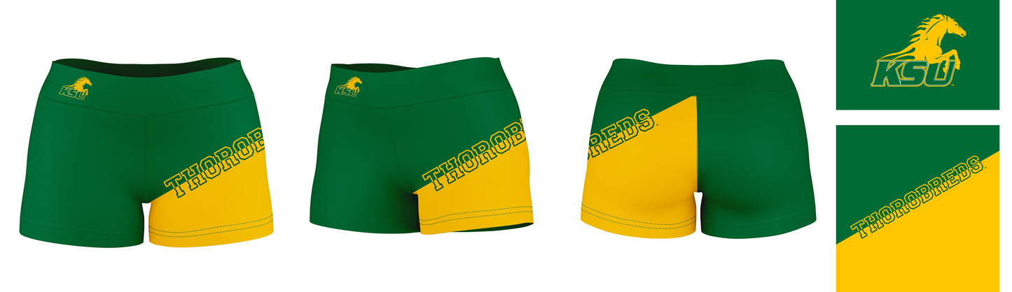 Kentucky State Thorobreads KYSU Vive La Fete Game Day Collegiate Leg Color Block Women Green Gold Optimum Yoga Short - Vive La F̻te - Online Apparel Store