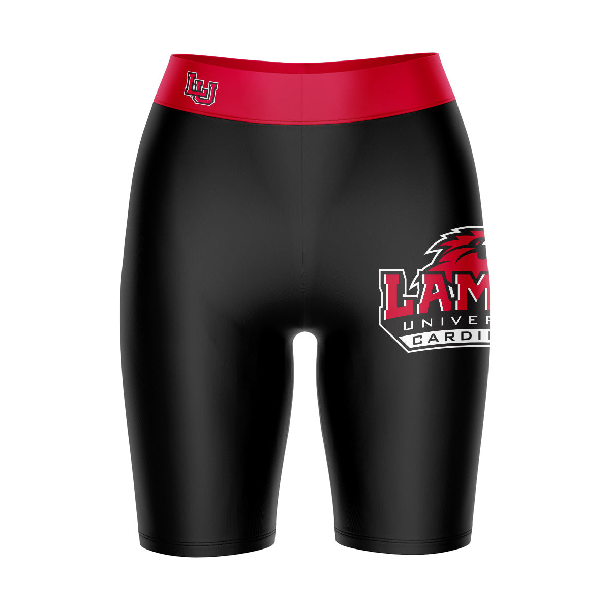 Lamar Cardinals Vive La Fete Game Day Logo on Thigh and Waistband Black and Red Women Bike Short 9 Inseam"
