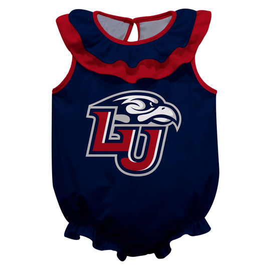 Liberty Flames Navy Sleeveless Ruffle One Piece Jumpsuit Logo Bodysuit by Vive La Fete
