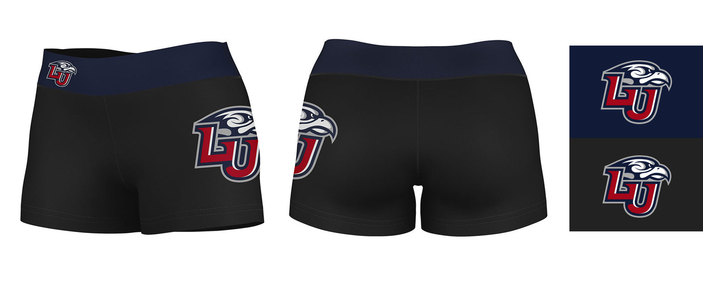 Liberty Flames Vive La Fete Game Day Logo on Thigh & Waistband Black & Navy Women Booty Workout Shorts 3.75 Inseam" - Vive La F̻te - Online Apparel Store