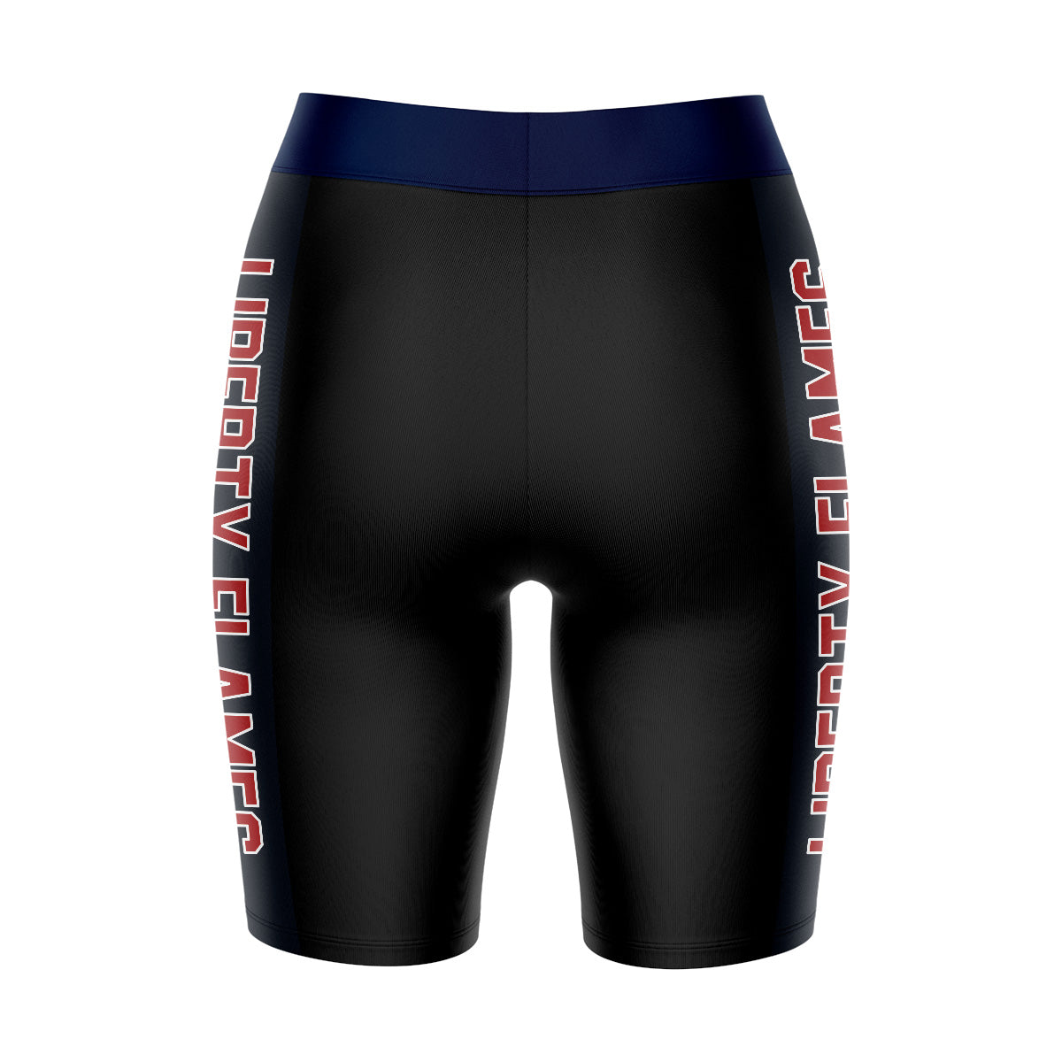 Liberty Flames Vive La Fete Game Day Logo on Waistband and Navy Stripes Black Women Bike Short 9 Inseam"