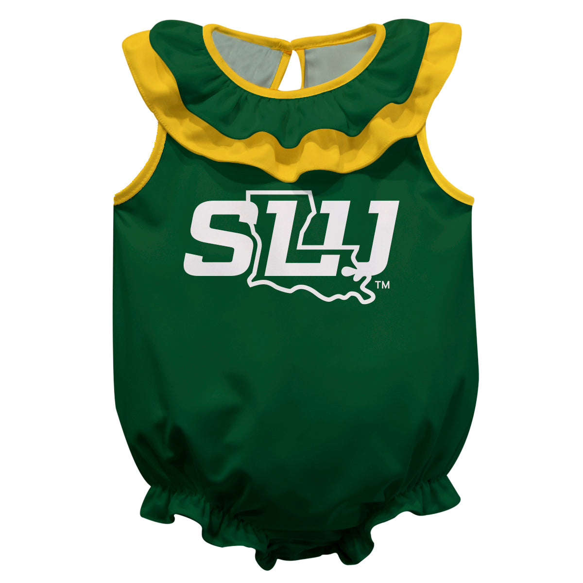 Southeastern Louisiana Lions Green Sleeveless Ruffle One Piece Jumpsuit Logo Bodysuit by Vive La Fete