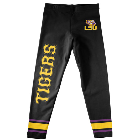 LSU Tigers Verbiage And Logo Black Stripes Leggings