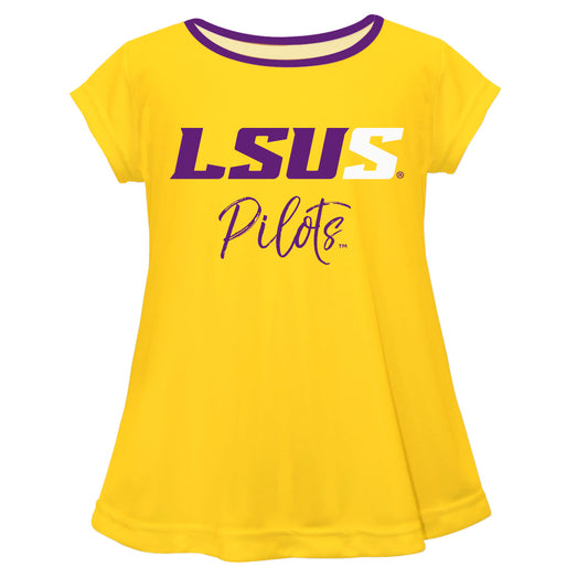 LSU Shreveport LSUS Pilots Girls Game Day Short Sleeve Gold Laurie Top by Vive La Fete