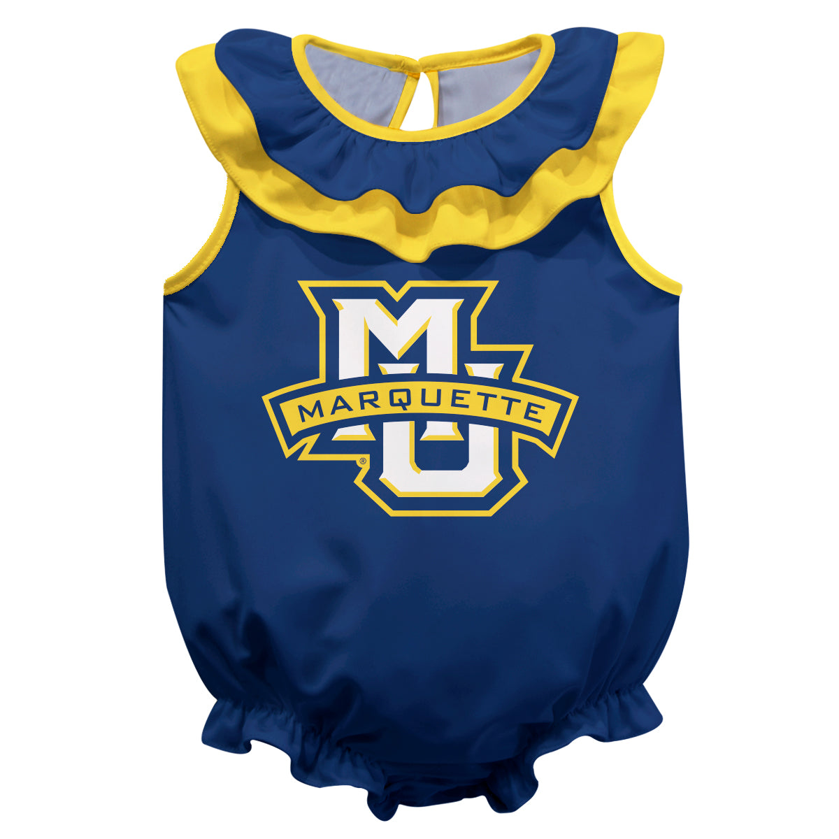 Marquette Golden Eagles Blue Sleeveless Ruffle One Piece Jumpsuit Logo Bodysuit by Vive La Fete