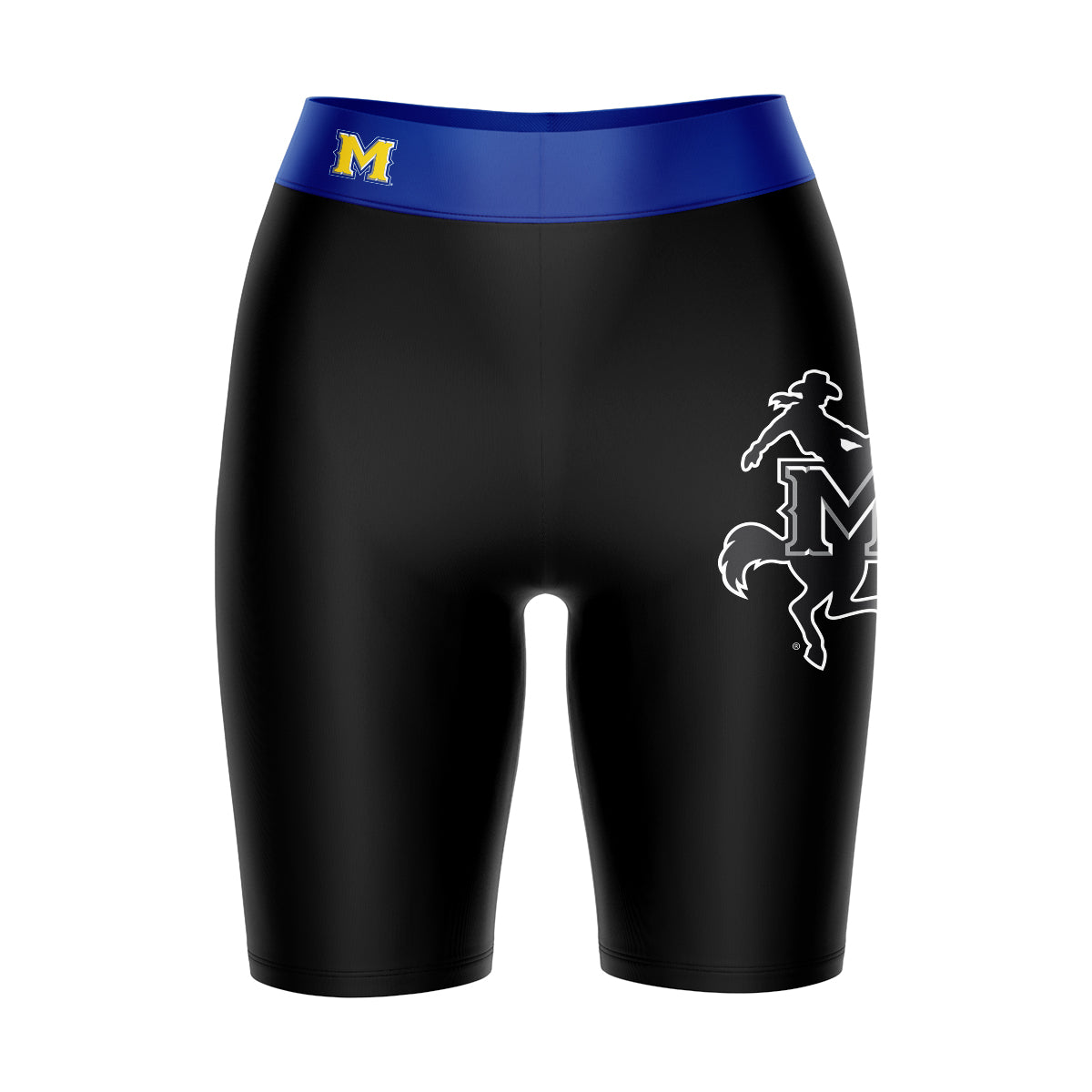 McNeese State Cowboys Vive La Fete Game Day Logo on Thigh and Waistband Black and Blue Women Bike Short 9 Inseam