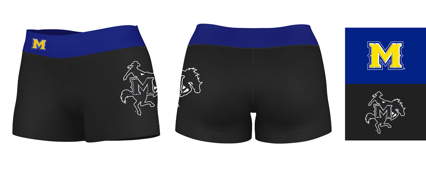 McNeese State Cowboys Vive La Fete Logo on Thigh & Waistband Black & Blue Women Yoga Booty Workout Shorts 3.75 Inseam - Vive La F̻te - Online Apparel Store