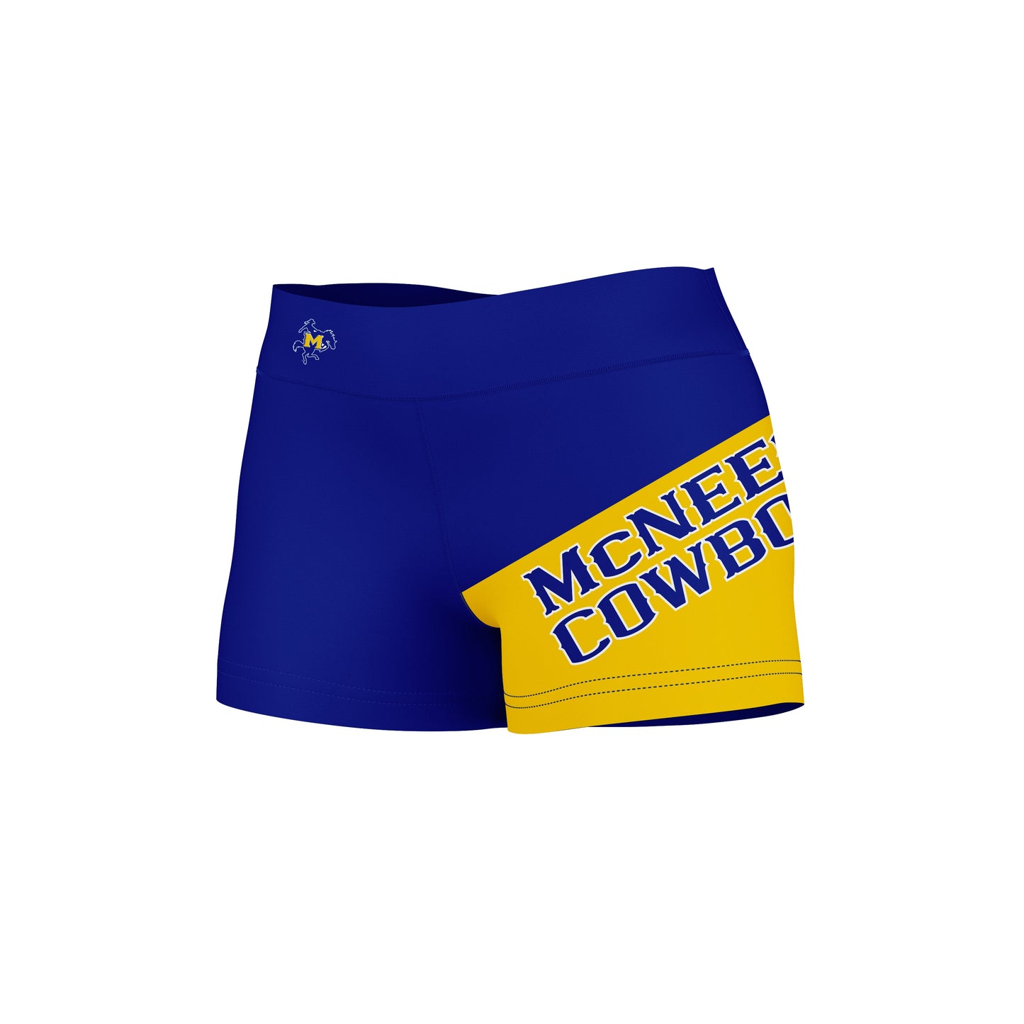 McNeese State Cowboys Vive La Fete Game Day Collegiate Leg Color Block Women Blue Gold Optimum Yoga Short - Vive La F̻te - Online Apparel Store