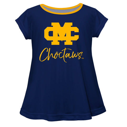 Mississippi College Choctaws Girls Game Day Short Sleeve Blue Laurie Top by Vive La Fete