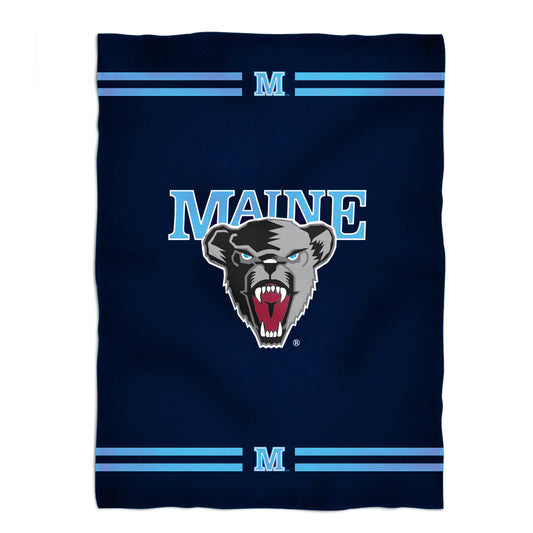 Maine Black Bears Game Day Soft Premium Fleece Navy Throw Blanket 40 x 58 Logo and Stripes