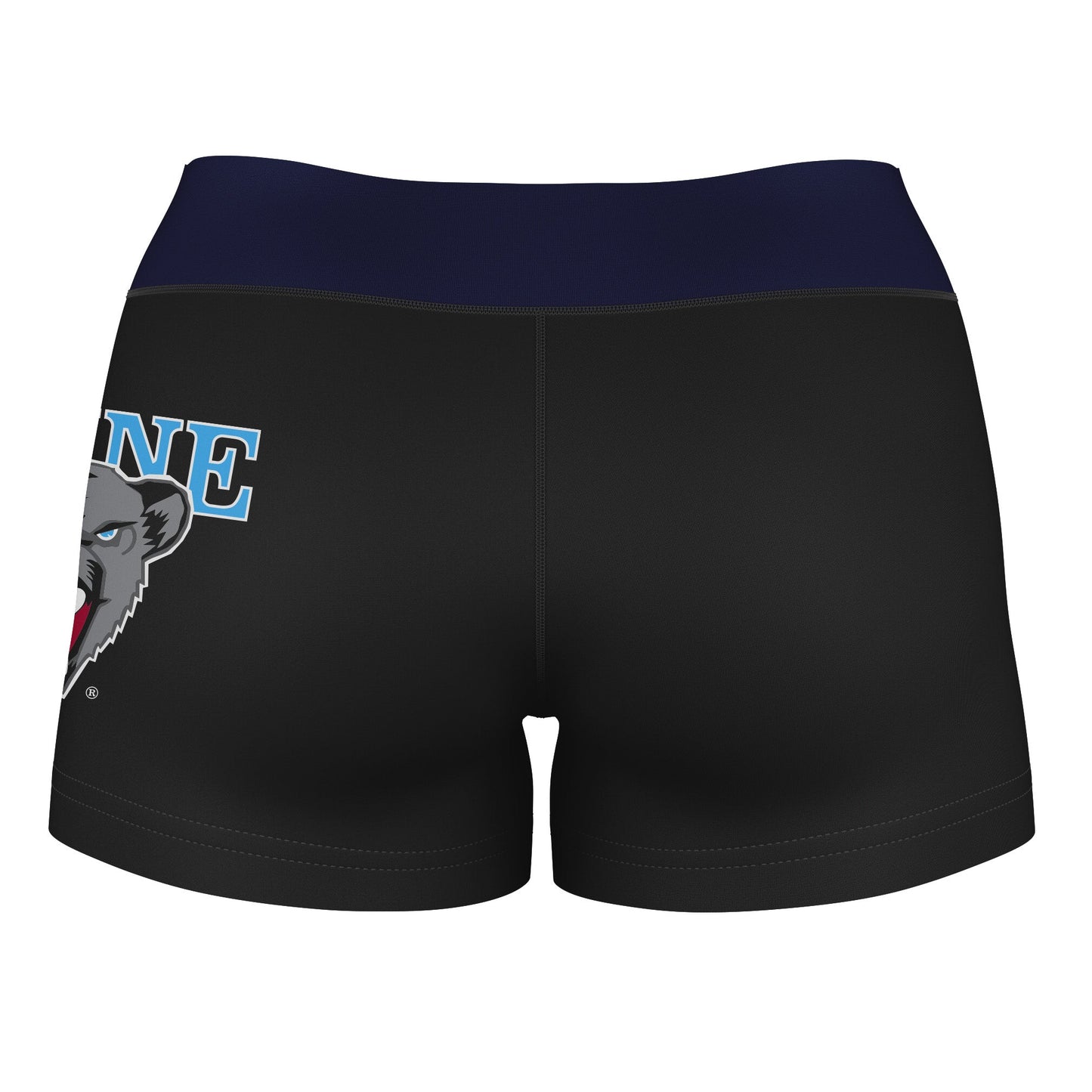 Maine Black Bears Vive La Fete Logo on Thigh and Waistband Black & Navy Women Yoga Booty Workout Shorts 3.75 Inseam" - Vive La F̻te - Online Apparel Store