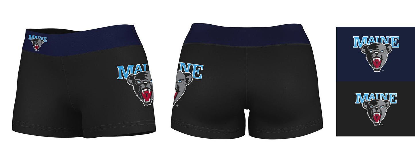 Maine Black Bears Vive La Fete Logo on Thigh and Waistband Black & Navy Women Yoga Booty Workout Shorts 3.75 Inseam" - Vive La F̻te - Online Apparel Store