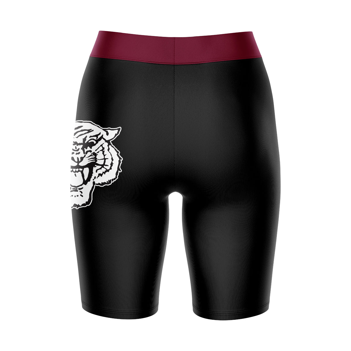 Morehouse Maroon Tigers Vive La Fete Game Day Logo on Thigh and Waistband Black and Maroon Women Bike Short 9 Inseam