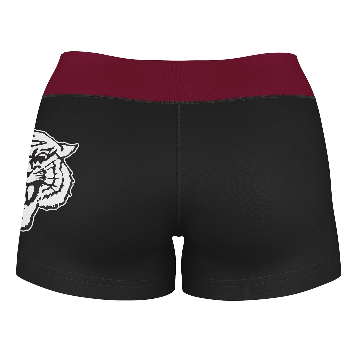 Morehouse Maroon Tigers Vive La Fete Logo on Thigh & Waistband Black Maroon Women Yoga Booty Workout Shorts 3.75 Inseam - Vive La F̻te - Online Apparel Store