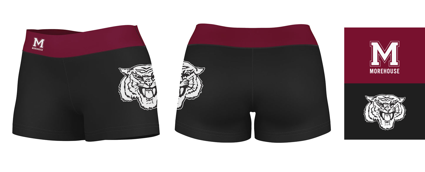 Morehouse Maroon Tigers Vive La Fete Logo on Thigh & Waistband Black Maroon Women Yoga Booty Workout Shorts 3.75 Inseam - Vive La F̻te - Online Apparel Store