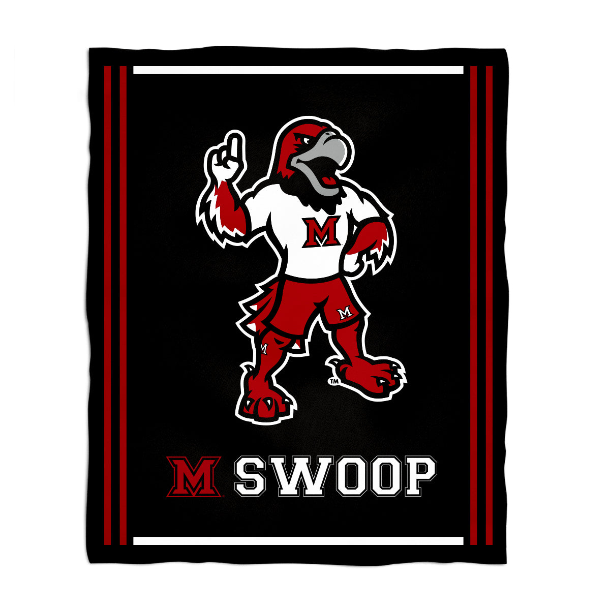 Miami Ohio RedHawks Kids Game Day Black Plush Soft Minky Blanket 36 x 48 Mascot
