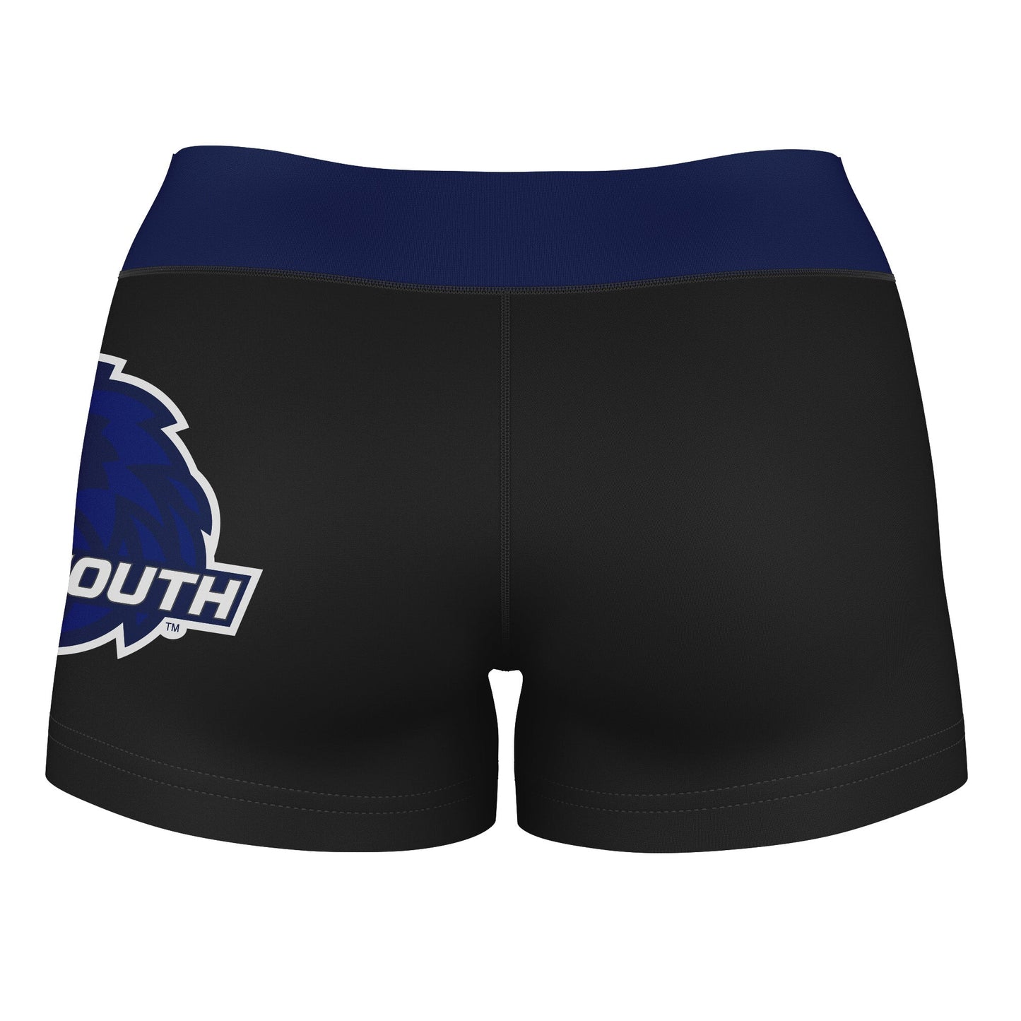 Monmouth Hawks Vive La Fete Game Day Logo on Thigh & Waistband Black & Navy Women Booty Workout Shorts 3.75 Inseam" - Vive La F̻te - Online Apparel Store