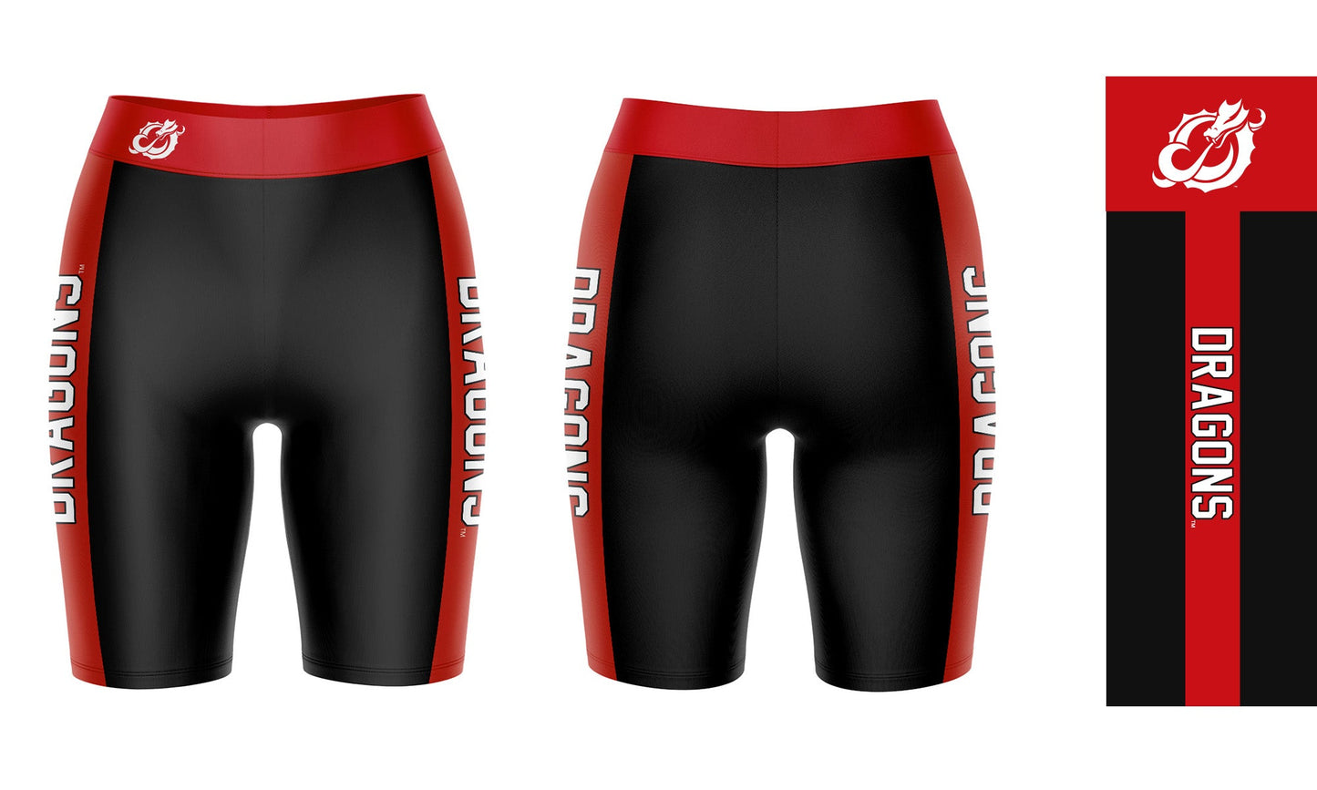 Minnesota State Dragons Vive La Fete Game Day Logo on Waistband and Red Stripes Black Women Bike Short 9 Inseam"